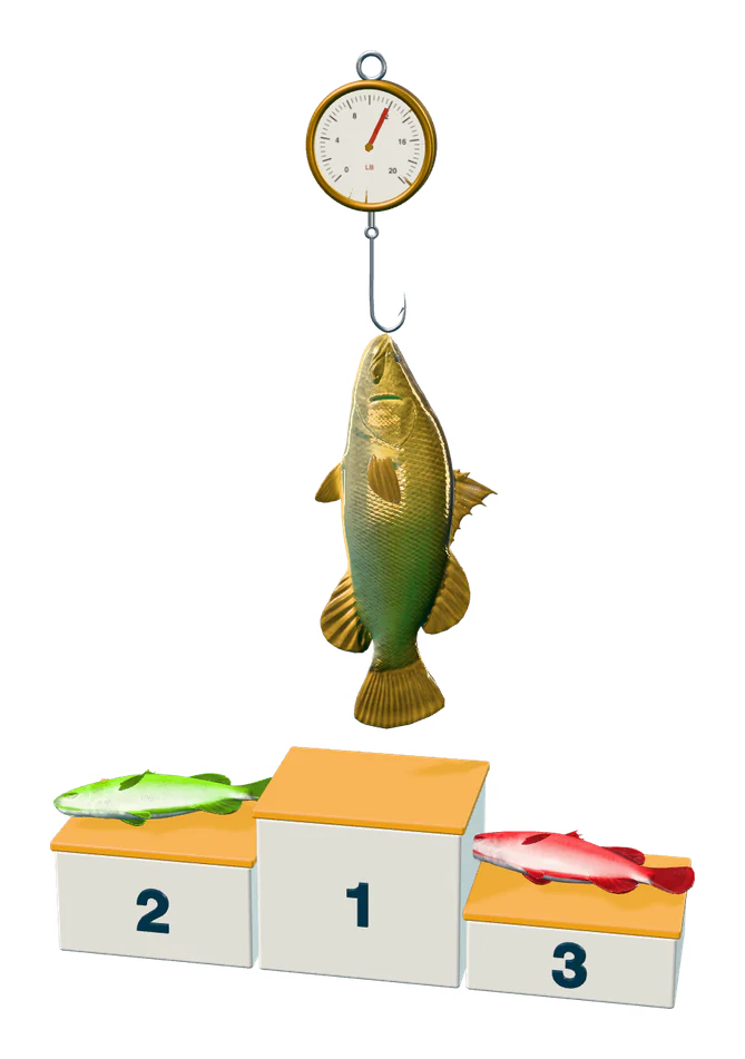 A podium with three fish